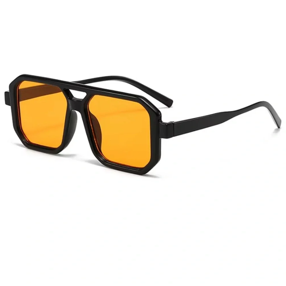 BOGO! Oversized Black & Amber Square Aviator Frame Sunglasses Trendy Shades New